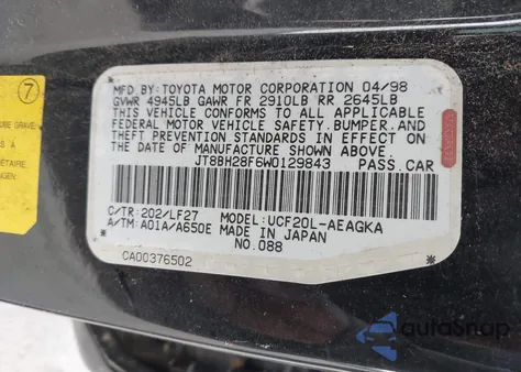 1998 Lexus Ls 400 from USA, damaged, VIN JT8BH28F6W0129843